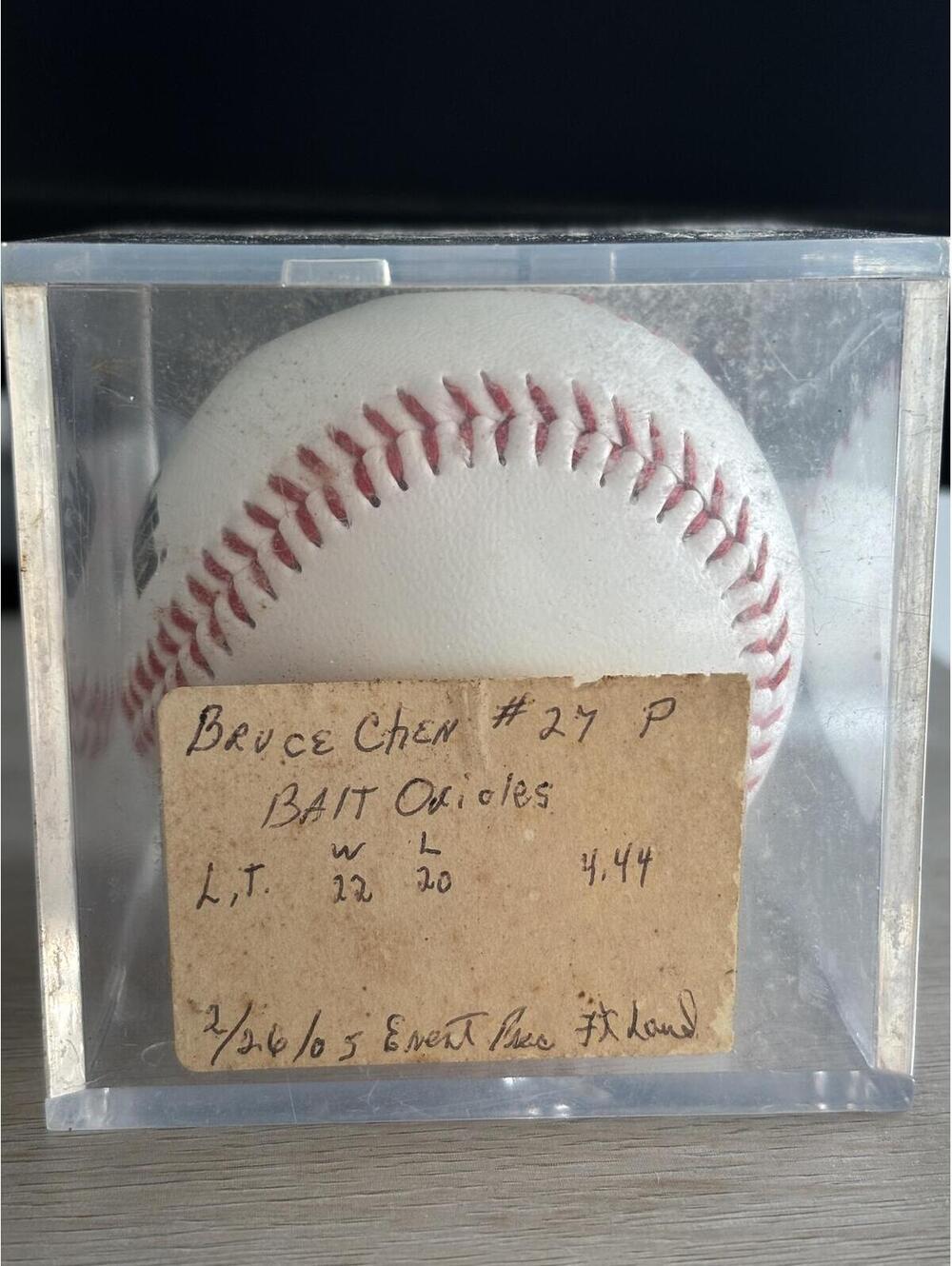 Bruce Chen Signed Baseball with Display Case